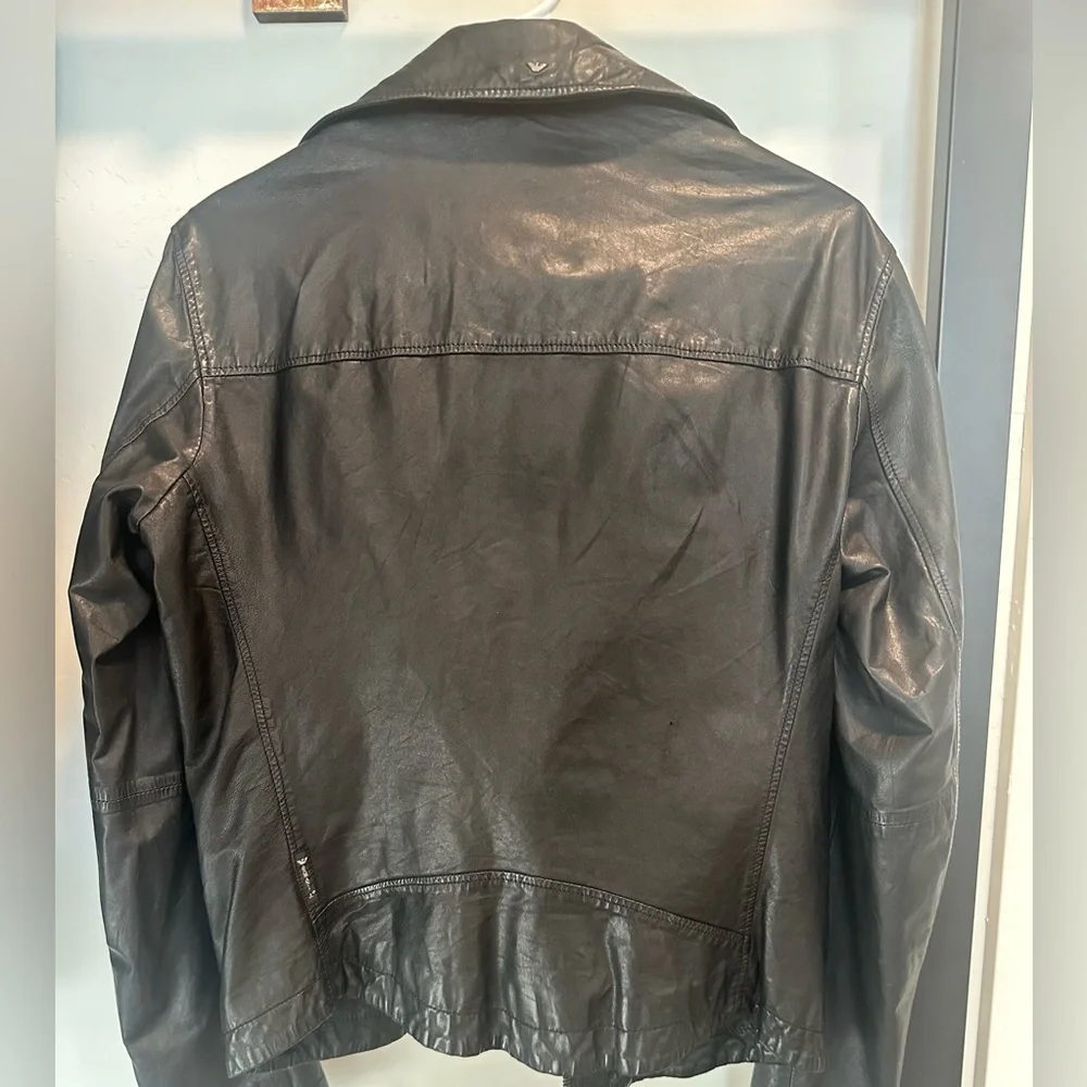 Armani Jeans Black Leather Motorcycle Jacket, Women's Size 6 - Picture 13 of 16